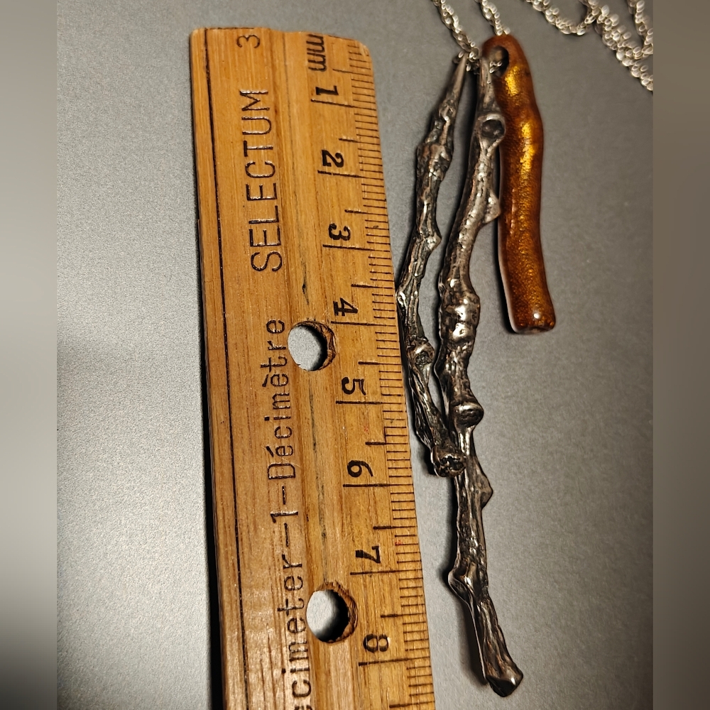Handmade Oxidized Silver 925 & Gold Lacquer Coral Twig Branch Pendants Necklace - Picture 11 of 12